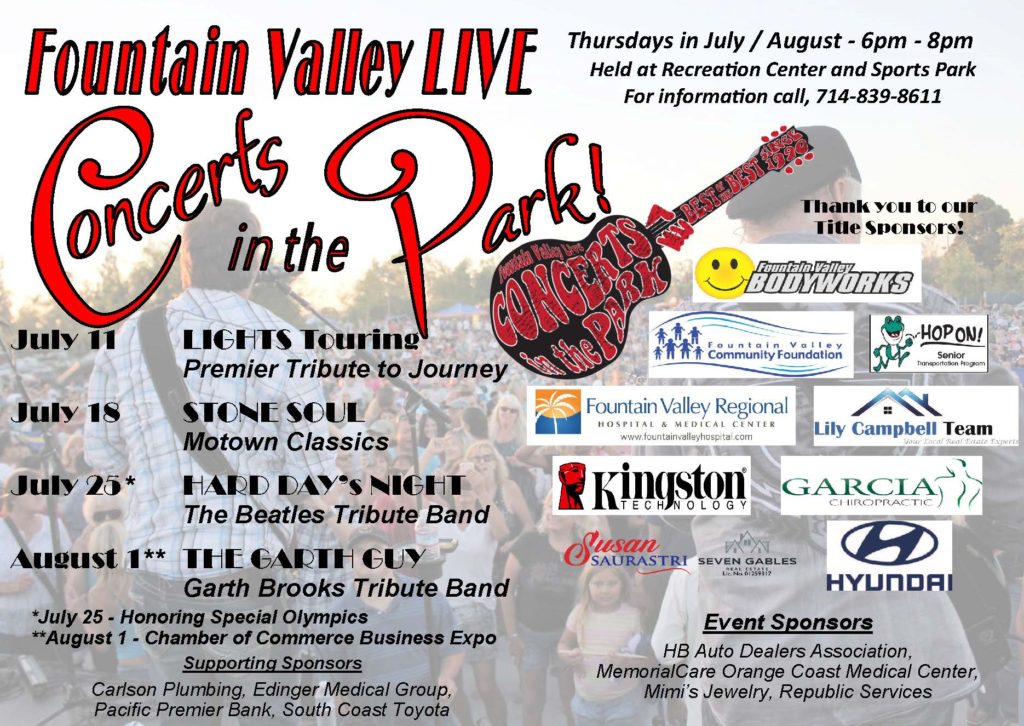 July brings Fountain Valley Live Concerts in the Park! The City of